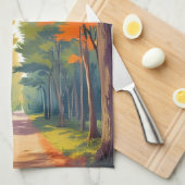 Herfstpad herfstloof aquarel landschap theedoek (Quarter Fold)