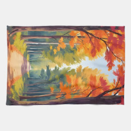 Herfstpad herfstloof aquarel landschap theedoek