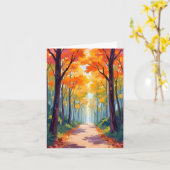Herfstpad Herfstloof Schilderij Kaart (Gele Bloem)