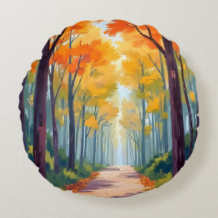 Herfstpad herfstloof schilderij rond kussen