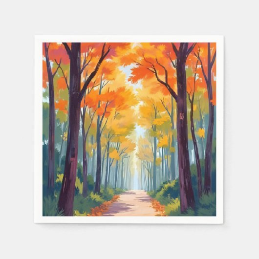 Herfstpad Herfstloof Schilderij Servet (Voorkant)