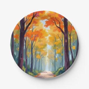Herfstpad herfstloofschildering papieren bordje