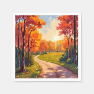 Herfstpad   Rode blad natuur landschap Servet