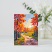 Herfstpad | Rode Bladeren Natuur Landschap Briefkaart (Staand voorkant)