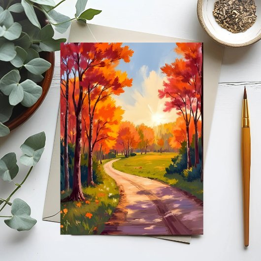 Herfstpad | Rode Bladeren Natuur Landschap Briefkaart