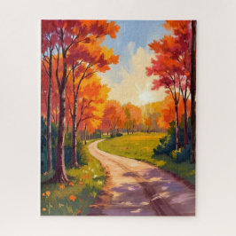 Herfstpad | Rode Bladeren Natuur Landschap Legpuzzel