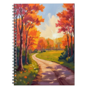Herfstpad   Rode Bladeren Natuur Landschap Notitieboek
