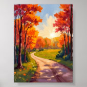 Herfstpad | Rode Bladeren Natuur Landschap Poster (Voorkant)