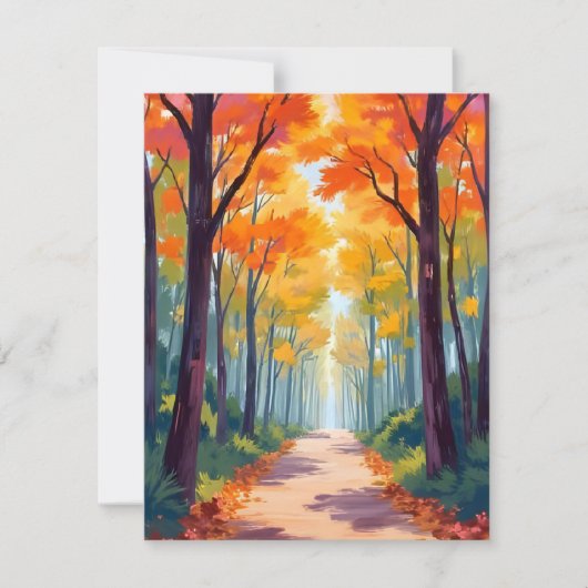 Herfstpad valbladenschildering feestdagenkaart (Voorkant)