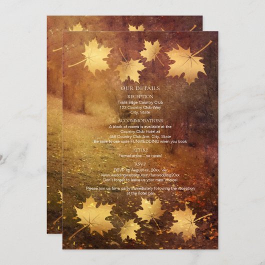 herfstpad vallende esdoorn bladeren bruiloft detai (Voorkant / Achterkant)