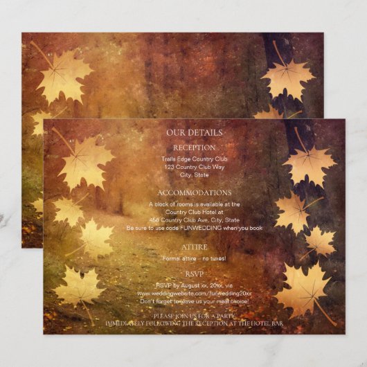 herfstpad vallende esdoorn bladeren bruiloft detai (Voorkant / Achterkant)