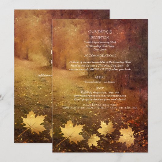 herfstpad vallende esdoorn bladeren bruiloft detai (Voorkant / Achterkant)