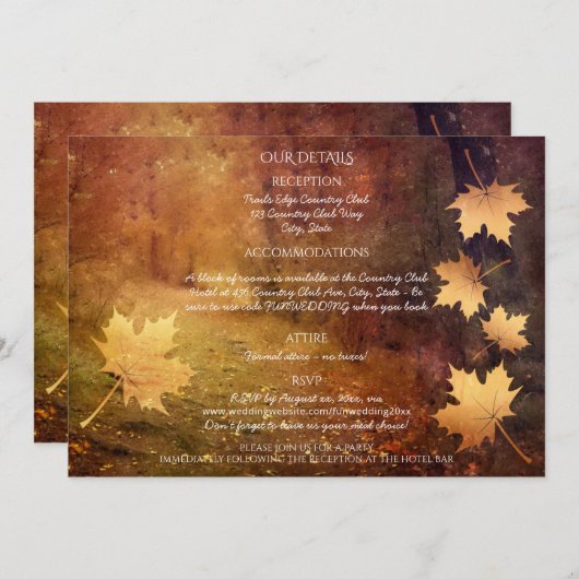 herfstpad vallende esdoorn bladeren bruiloft detai (Voorkant / Achterkant)