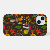Herfstpaddenstoelen, bladeren, noten en bessen op iPhone 15 case (Achterkant horizontaal)