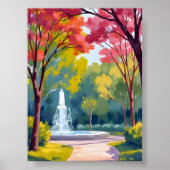 Herfstpark herfstloof aquarel poster (Voorkant)