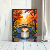 Herfstparkbrug | Waterverf van herfstloof Poster