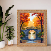 Herfstparkbrug | Waterverf van herfstloof Poster