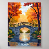 Herfstparkbrug | Waterverf van herfstloof Poster (Voorkant)