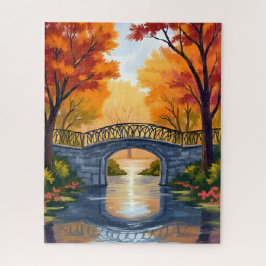 Herfstparkbrug | Waterverfschilderij van herfstkle Legpuzzel