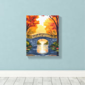 Herfstparkbrug | Waterverfschilderij van herfstloo Canvas Afdruk (Insitu (Houten vloer))