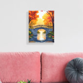 Herfstparkbrug | Waterverfschilderij van herfstloo Canvas Afdruk (Insitu (Woonkamer))