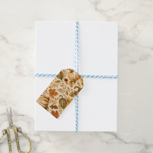 Herfstpatroon met pompoen en kalebassen cadeaulabel (Met Touw)