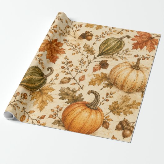 Herfstpatroon met pompoen en kalebassen cadeaupapier (Uitgerold)
