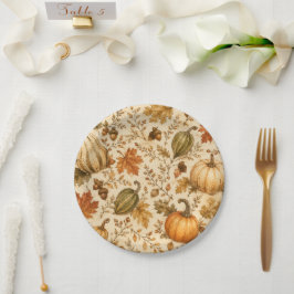 Herfstpatroon met pompoen en kalebassen papieren bordje