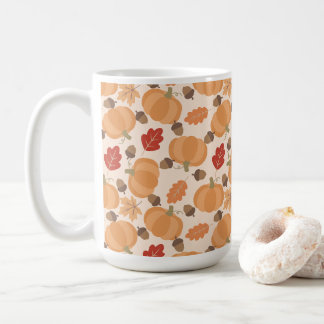 Herfstpatroon met pompoenen, eikels en bladeren koffiemok