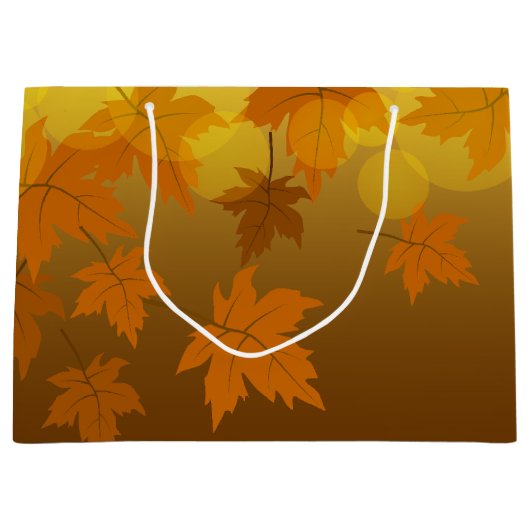 Herfstpatroon met vallende esdoornbladeren en boke groot cadeauzakje (Voorkant)