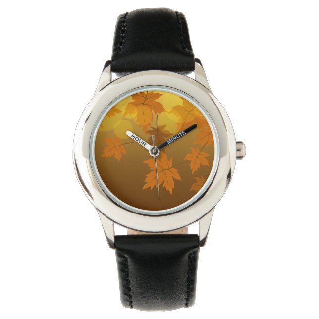 Herfstpatroon met vallende esdoornbladeren en boke horloge (Voorkant)