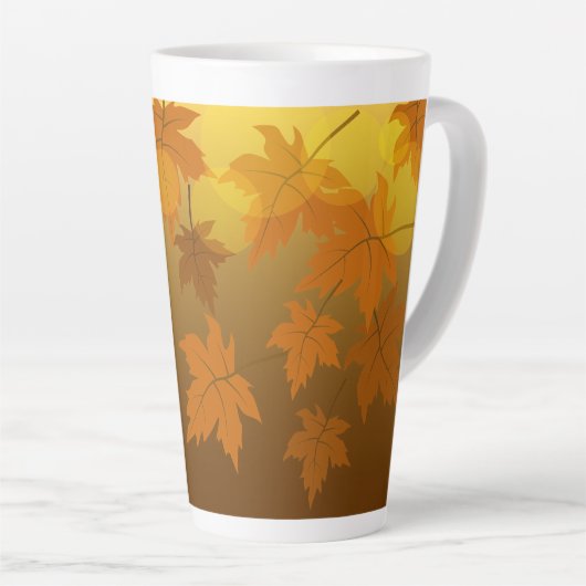 Herfstpatroon met vallende esdoornbladeren en boke latte mok (Rechterhoek)