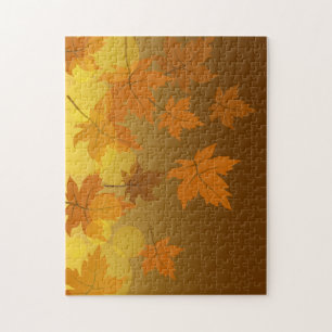 Herfstpatroon met vallende esdoornbladeren en boke legpuzzel