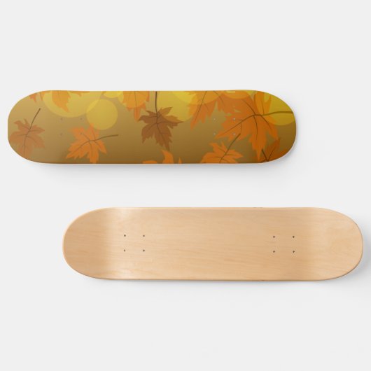 Herfstpatroon met vallende esdoornbladeren en boke persoonlijk skateboard (Horizontaal)