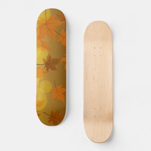 Herfstpatroon met vallende esdoornbladeren en boke persoonlijk skateboard (Voorkant)