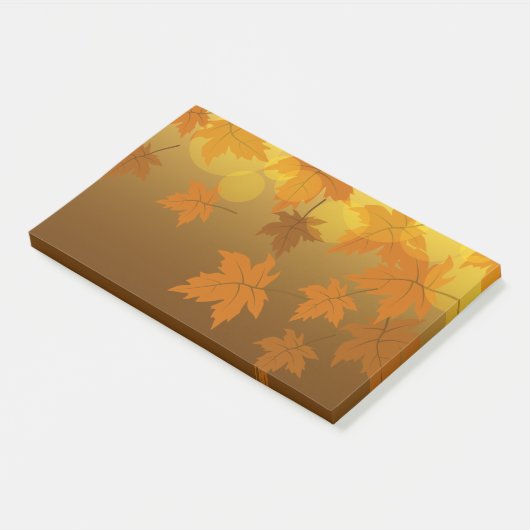 Herfstpatroon met vallende esdoornbladeren en boke post-it® notes (Schuin)