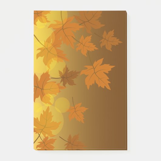 Herfstpatroon met vallende esdoornbladeren en boke post-it® notes (Voorkant)