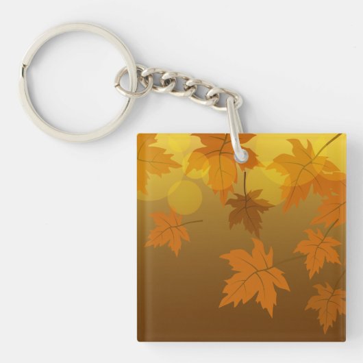 Herfstpatroon met vallende esdoornbladeren en boke sleutelhanger (Voorkant)