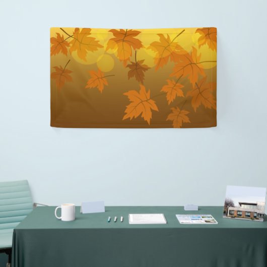 Herfstpatroon met vallende esdoornbladeren en boke spandoek (Beurs)