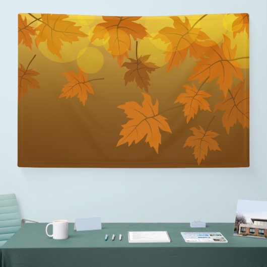 Herfstpatroon met vallende esdoornbladeren en boke spandoek (Beurs)