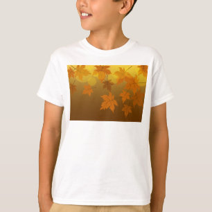 Herfstpatroon met vallende esdoornbladeren en boke t-shirt