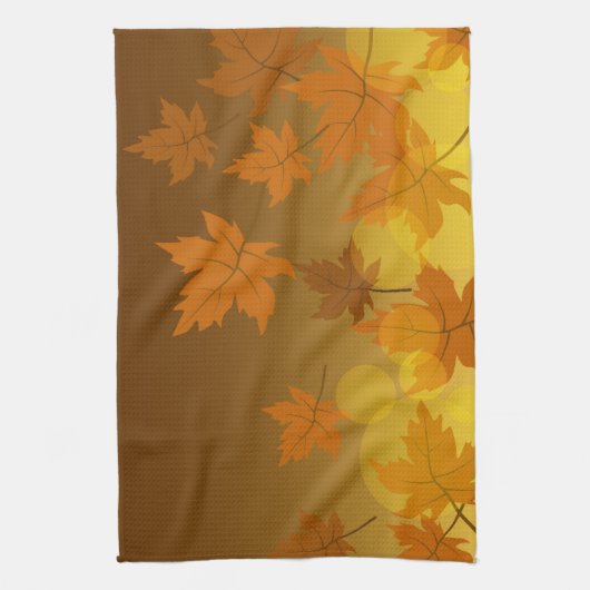 Herfstpatroon met vallende esdoornbladeren en boke theedoek (Verticaal)