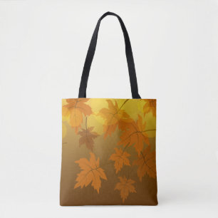 Herfstpatroon met vallende esdoornbladeren en boke tote bag