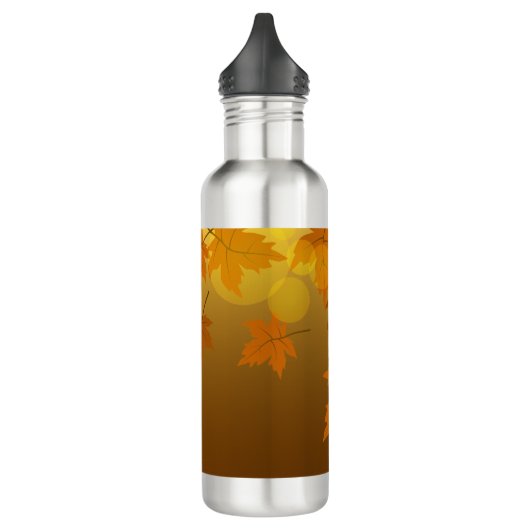 Herfstpatroon met vallende esdoornbladeren en boke waterfles (Links)