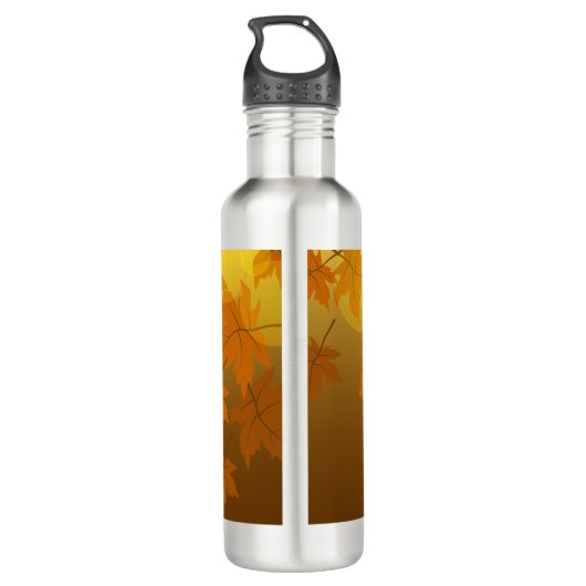 Herfstpatroon met vallende esdoornbladeren en boke waterfles  (Achterkant)