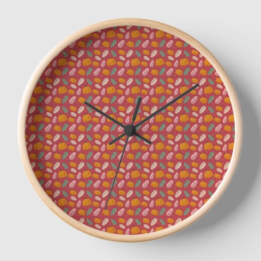 Herfstpatroon Rood Oranje Wandklok (Voorkant)