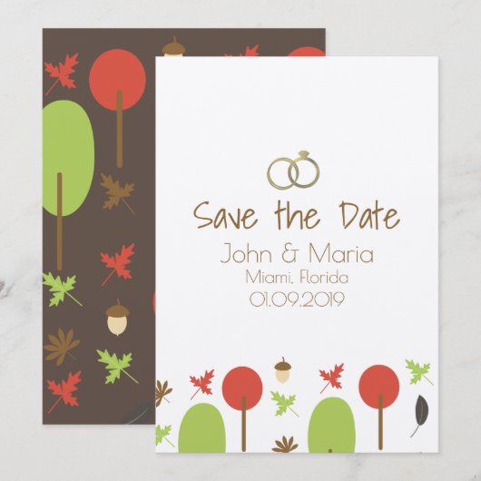 Herfstpatroon Save the Date Kraft uitnodiging (Voorkant / Achterkant)