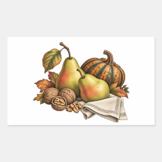 Herfstperen, Pompoenen en Walnoten Oogststickers Rechthoekige Sticker