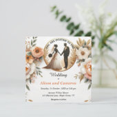 Herfstperzik bloemenbruiloft kaart (Staand voorkant)