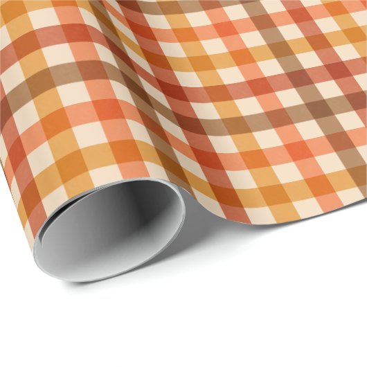 Herfstpicknick Gingham-schaakbord in Rusty Browns Cadeaupapier (Rol Hoek)